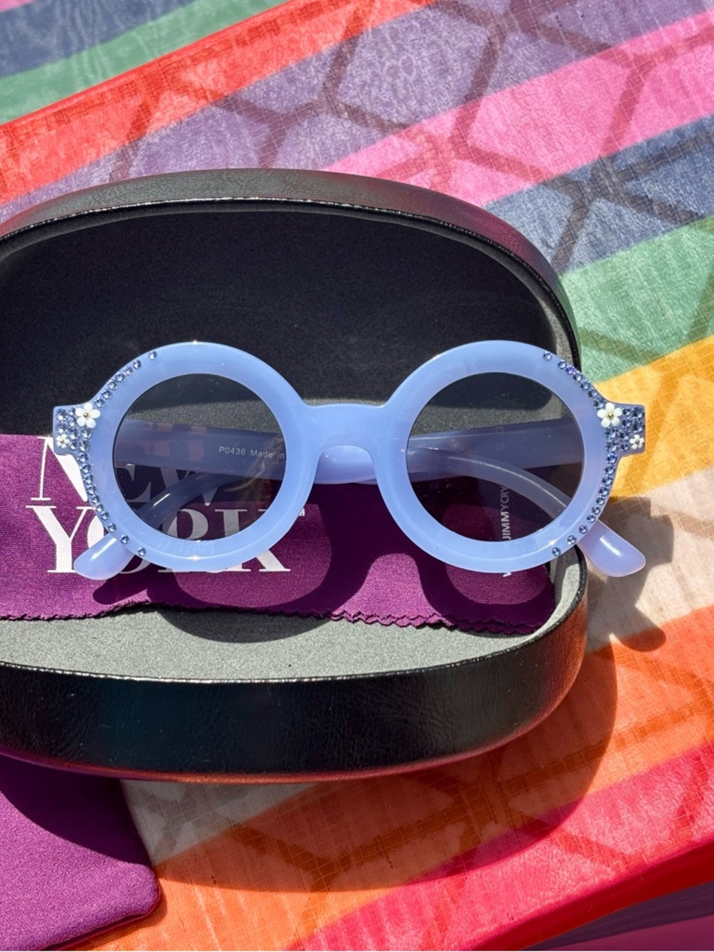 💜 Jimmy Crystal Purple Round Frame Sunglasses w/ Hard Case & Protective Pouch 💜